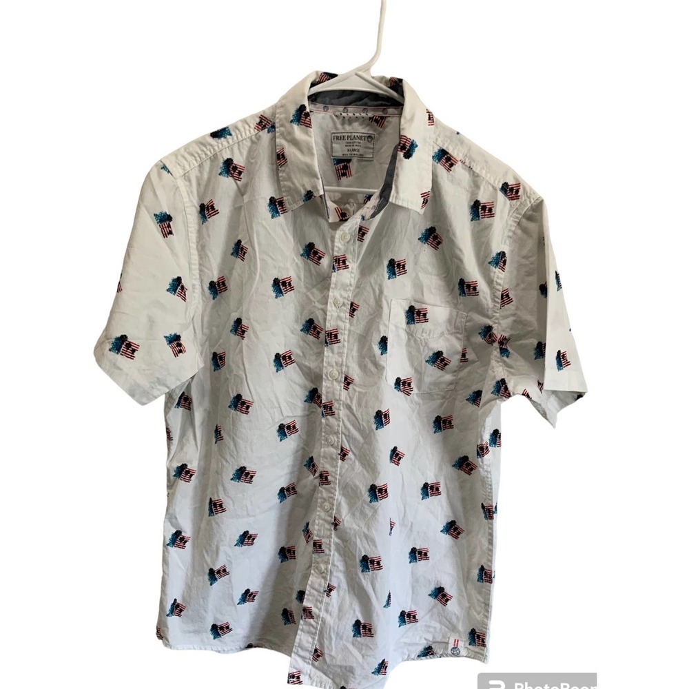 Free Planet Patriot  button shirt Red/White/Blue Size XL 1175